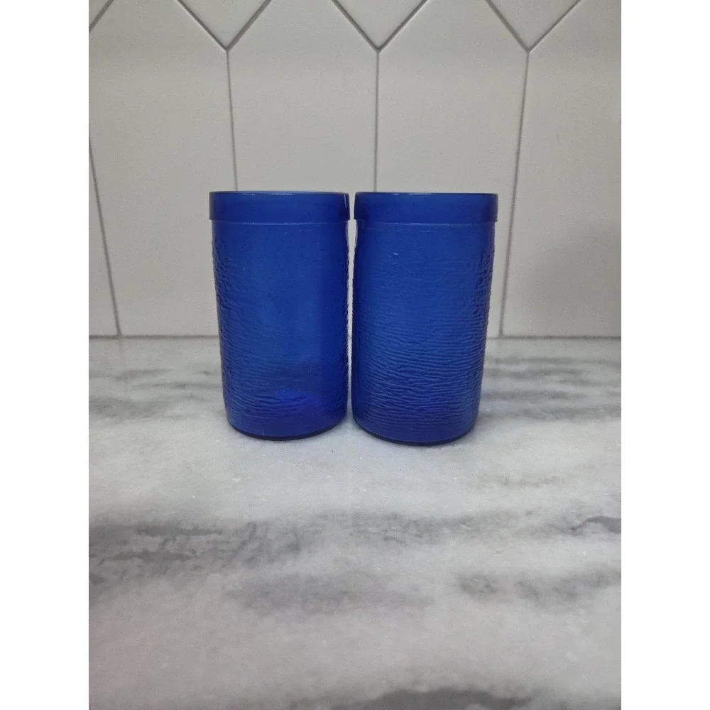 Gelado Cobalt Blue Juice Glasses, Set‎ of 2, 10 oz Textured Glass, 4.5